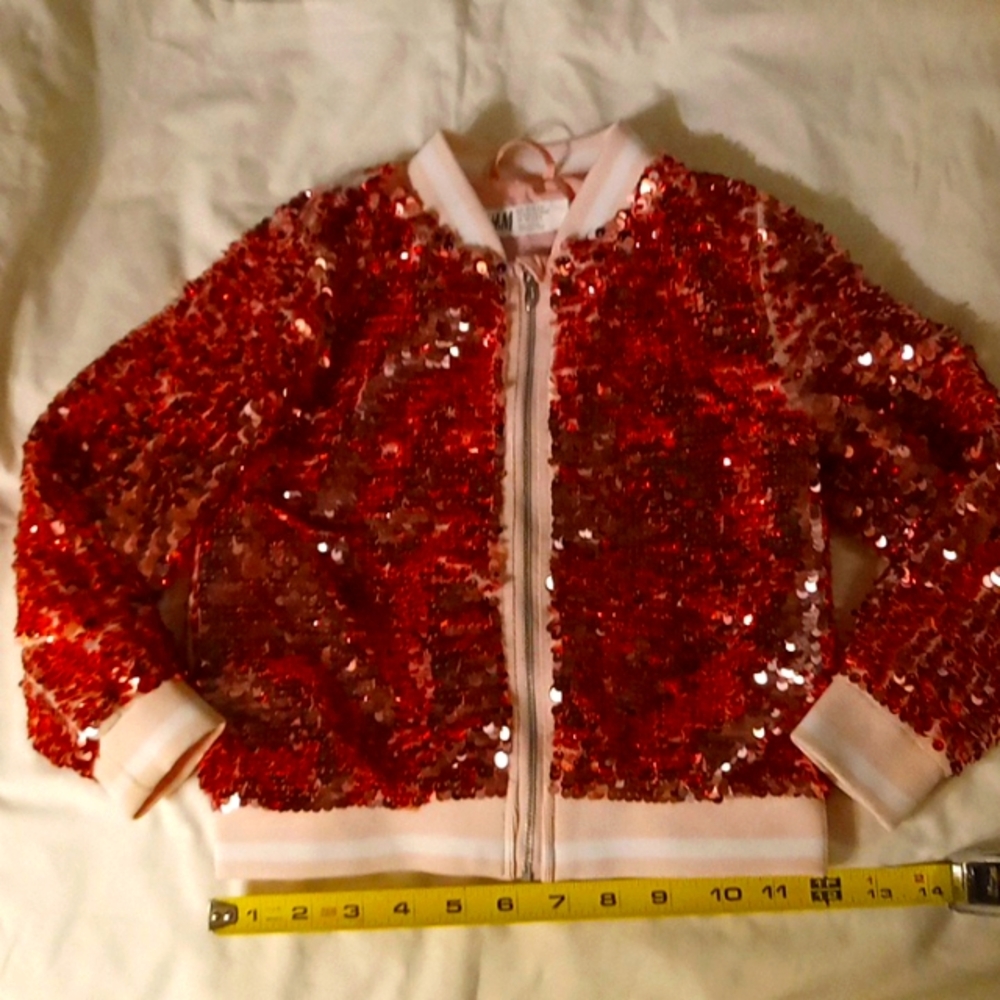 H&M Pink Sequin Jacket size 4-5 years no missing Unicorn On Back G. condition